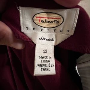 Talbots Rich Burgundy Women’s Pants 12P